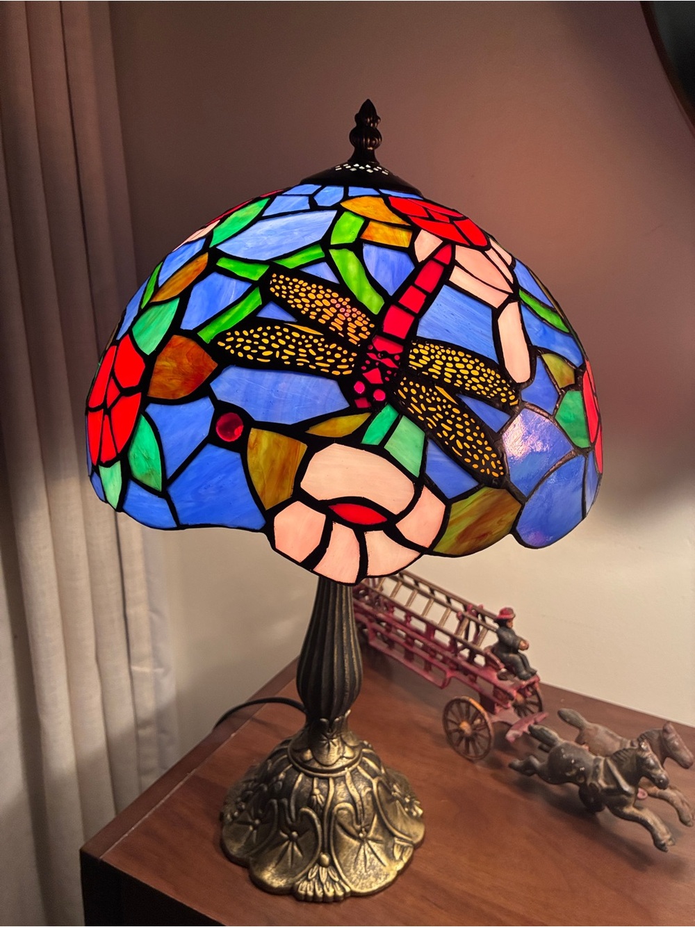 Tiffany Style Stained Glass Dragonfly Table Lamp - 19” tall; 12” diameter